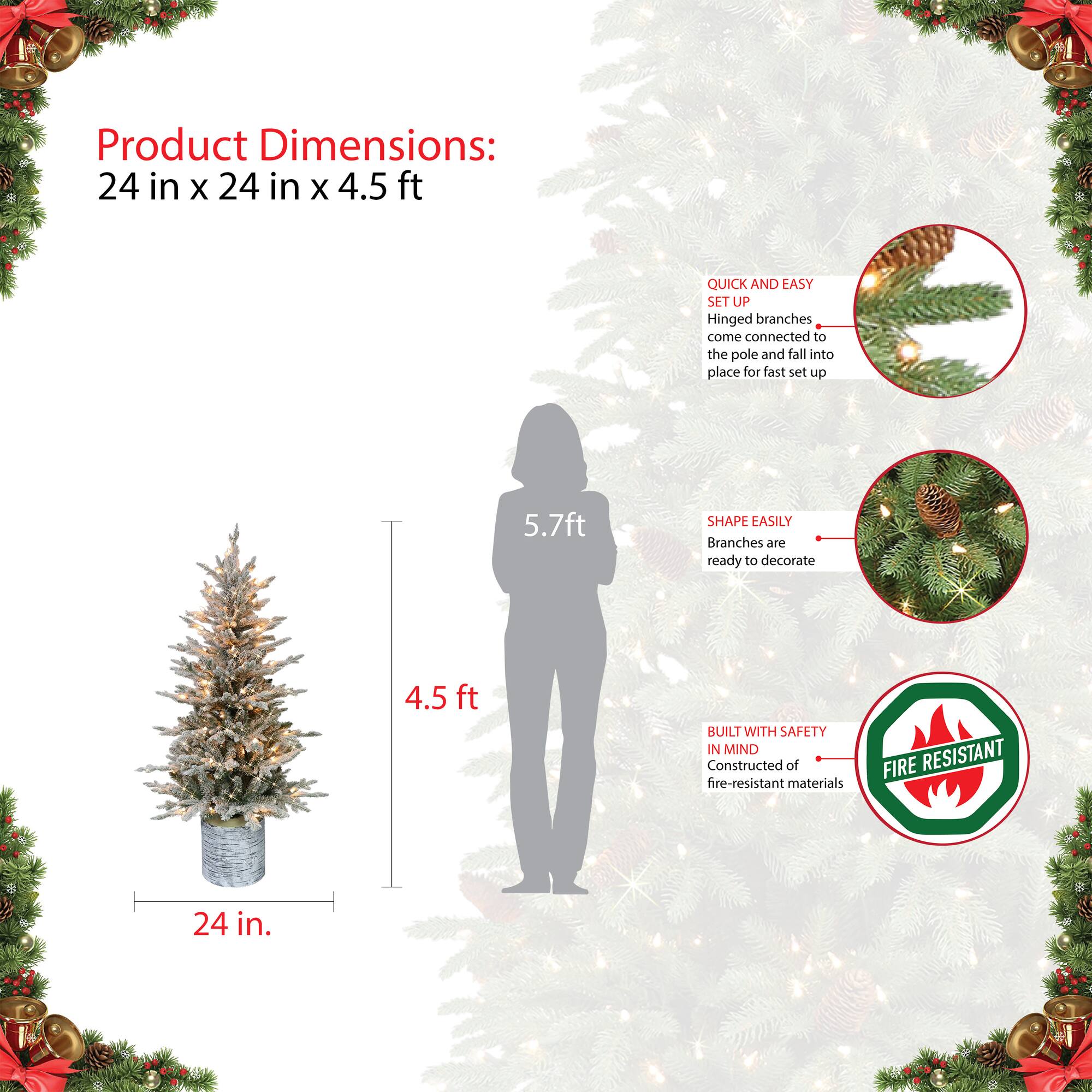 6 Pack: 4.5ft. Pre-Lit Flocked Arctic Fir Artificial Christmas Tree in Stump Planter, Clear Lights